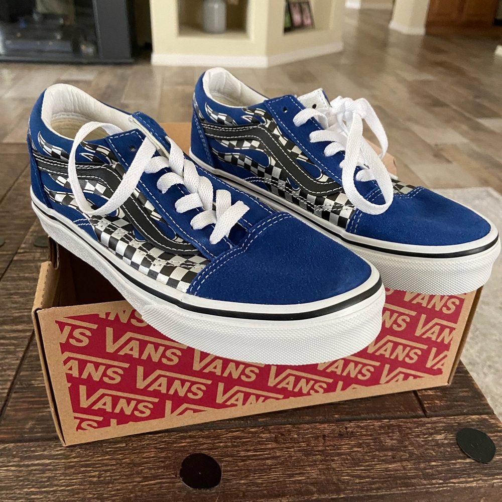 Boys Vans Old Skool Reflect Check Flame Shoes- Brand New!!